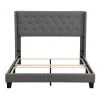 Gray Queen Size 65.30 in. W Wood Linen Upholstered Platform Bed Frame with Tufted Headboard, Box Spring Required by ANBAZAR