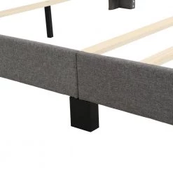Gray Queen Size 65.30 in. W Wood Linen Upholstered Platform Bed Frame with Tufted Headboard, Box Spring Required by ANBAZAR -ANBAZAR Sales gray anbazar platform beds 00662anna 76 1000