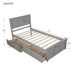 Twin Size 42 in. Gray Platform Bed with 2 Drawers, Twin Kids Adult Bed Frame with Headboard and Strong Slats Support by ANBAZAR -ANBAZAR Sales gray anbazar platform beds 00994anna 1f 1000