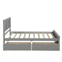 Twin Size 42 in. Gray Platform Bed with 2 Drawers, Twin Kids Adult Bed Frame with Headboard and Strong Slats Support by ANBAZAR -ANBAZAR Sales gray anbazar platform beds 00994anna 4f 1000