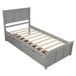 Twin Size 42 in. Gray Platform Bed with 2 Drawers, Twin Kids Adult Bed Frame with Headboard and Strong Slats Support by ANBAZAR -ANBAZAR Sales gray anbazar platform beds 00994anna c3 1000