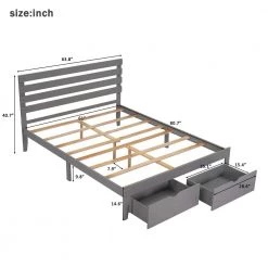 Queen Size 61 in. W Gray Platform Bed with 2 Drawers, Wood Frame Queen Adult Platform Bed Frame with Headboard by ANBAZAR -ANBAZAR Sales gray anbazar platform beds 00996anna 1f 1000