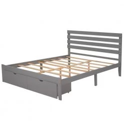 Queen Size 61 in. W Gray Platform Bed with 2 Drawers, Wood Frame Queen Adult Platform Bed Frame with Headboard by ANBAZAR -ANBAZAR Sales gray anbazar platform beds 00996anna 44 1000