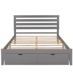Queen Size 61 in. W Gray Platform Bed with 2 Drawers, Wood Frame Queen Adult Platform Bed Frame with Headboard by ANBAZAR -ANBAZAR Sales gray anbazar platform beds 00996anna 4f 1000