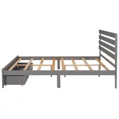 Queen Size 61 in. W Gray Platform Bed with 2 Drawers, Wood Frame Queen Adult Platform Bed Frame with Headboard by ANBAZAR -ANBAZAR Sales gray anbazar platform beds 00996anna fa 1000