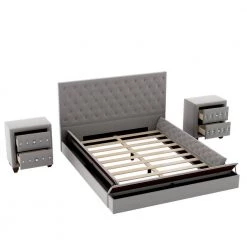 Gray Full Size Upholstered Platform Bed with 2 Nightstands, Low Wooden Platform Bed with Large Storage Space on Bedsides by ANBAZAR -ANBAZAR Sales gray anbazar platform beds 01708anna e 4f 1000