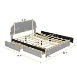 93.1 in. W Gray Wood Frame Queen Size Velvet Upholstery Platform Bed with Four Storage Drawers and Support Legs by ANBAZAR 13 93.1 in. W Gray Wood Frame Queen Size Velvet Upholstery Platform Bed with Four Storage Drawers and Support Legs by ANBAZAR -ANBAZAR Sales gray anbazar platform beds 02603anna e 1f 1000