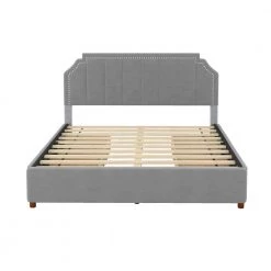 93.1 in. W Gray Wood Frame Queen Size Velvet Upholstery Platform Bed with Four Storage Drawers and Support Legs by ANBAZAR 14 93.1 in. W Gray Wood Frame Queen Size Velvet Upholstery Platform Bed with Four Storage Drawers and Support Legs by ANBAZAR -ANBAZAR Sales gray anbazar platform beds 02603anna e 44 1000