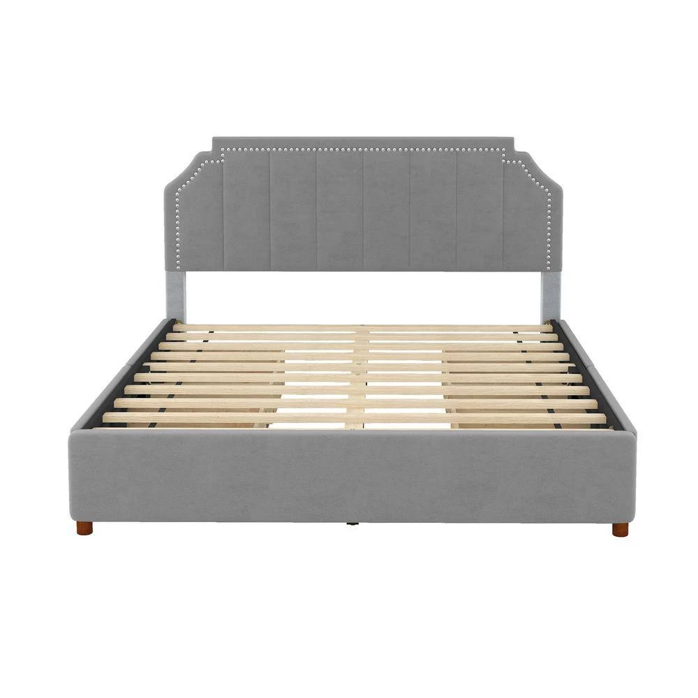 93.1 in. W Gray Wood Frame Queen Size Velvet Upholstery Platform Bed with Four Storage Drawers and Support Legs by ANBAZAR 6 93.1 in. W Gray Wood Frame Queen Size Velvet Upholstery Platform Bed with Four Storage Drawers and Support Legs by ANBAZAR - Image 6