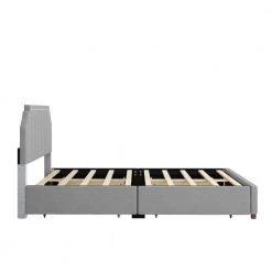 93.1 in. W Gray Wood Frame Queen Size Velvet Upholstery Platform Bed with Four Storage Drawers and Support Legs by ANBAZAR 16 93.1 in. W Gray Wood Frame Queen Size Velvet Upholstery Platform Bed with Four Storage Drawers and Support Legs by ANBAZAR -ANBAZAR Sales gray anbazar platform beds 02603anna e 76 1000