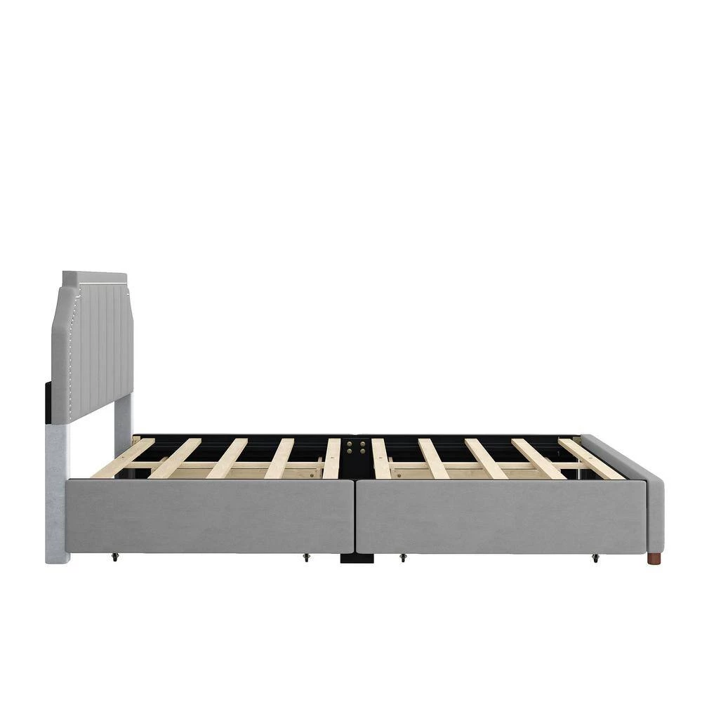 93.1 in. W Gray Wood Frame Queen Size Velvet Upholstery Platform Bed with Four Storage Drawers and Support Legs by ANBAZAR 8 93.1 in. W Gray Wood Frame Queen Size Velvet Upholstery Platform Bed with Four Storage Drawers and Support Legs by ANBAZAR - Image 8