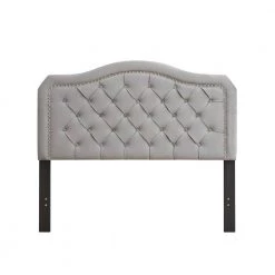 Upholstered Wood Frame Queen Size Platform Bed Button Tufted with Curve Design - Strong Wood Slat Support, Gray Velvet by ANBAZAR -ANBAZAR Sales gray anbazar platform beds d 001315 j 44 1000