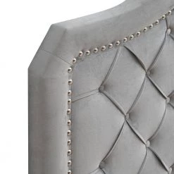 Upholstered Wood Frame Queen Size Platform Bed Button Tufted with Curve Design - Strong Wood Slat Support, Gray Velvet by ANBAZAR -ANBAZAR Sales gray anbazar platform beds d 001315 j 4f 1000