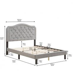 Upholstered Wood Frame Queen Size Platform Bed Button Tufted with Curve Design - Strong Wood Slat Support, Gray Velvet by ANBAZAR -ANBAZAR Sales gray anbazar platform beds d 001315 j c3 1000