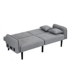 Linen Upholstered Modern Convertible Folding Ottoman Sofa Bed with Stereo, for Compact Living Spaces by ANBAZAR -ANBAZAR Sales gray anbazar sofa beds d 001012 j 77 1000