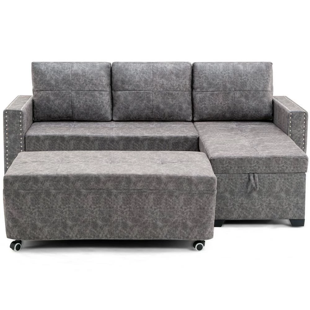 84 in. L Shape Modern Sectional Sofa Bed, Pull Out Storage Sofa Bed with Storage Chaise, 2 USB Charging Ports, Gray by ANBAZAR 4 84 in. L Shape Modern Sectional Sofa Bed, Pull Out Storage Sofa Bed with Storage Chaise, 2 USB Charging Ports, Gray by ANBAZAR - Image 4