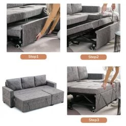 84 in. L Shape Modern Sectional Sofa Bed, Pull Out Storage Sofa Bed with Storage Chaise, 2 USB Charging Ports, Gray by ANBAZAR 17 84 in. L Shape Modern Sectional Sofa Bed, Pull Out Storage Sofa Bed with Storage Chaise, 2 USB Charging Ports, Gray by ANBAZAR -ANBAZAR Sales gray anbazar sofa beds wkx114 fa 1000