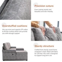 108.75" Pull-Out 6-Seater Sofa Bed, Round Arm polyfiber U Shaped Storage Sofa with 2 USB Charging Ports in Gray by ANBAZAR 14 108.75" Pull-Out 6-Seater Sofa Bed, Round Arm polyfiber U Shaped Storage Sofa with 2 USB Charging Ports in Gray by ANBAZAR -ANBAZAR Sales gray anbazar sofas couches wkx113 gy 4f 1000