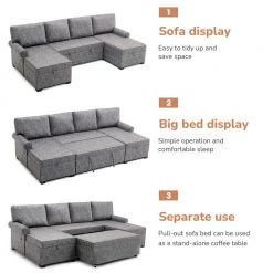 108.75" Pull-Out 6-Seater Sofa Bed, Round Arm polyfiber U Shaped Storage Sofa with 2 USB Charging Ports in Gray by ANBAZAR 13 108.75" Pull-Out 6-Seater Sofa Bed, Round Arm polyfiber U Shaped Storage Sofa with 2 USB Charging Ports in Gray by ANBAZAR -ANBAZAR Sales gray anbazar sofas couches wkx113 gy c3 1000