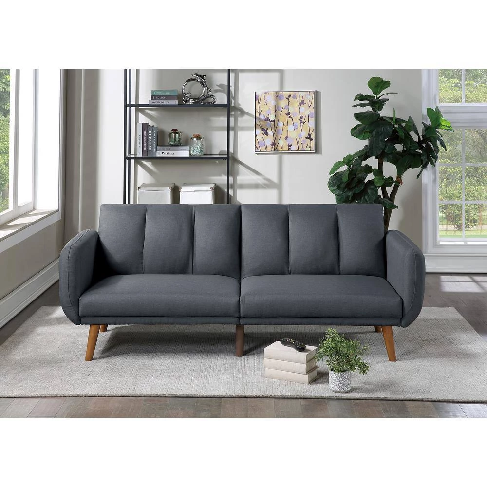 81 in. Square Arm Polyfiber Sofa, Wooden Legs, Convertible Bed, Elegant Modern Straight Sofa in Gray by ANBAZAR 8 81 in. Square Arm Polyfiber Sofa, Wooden Legs, Convertible Bed, Elegant Modern Straight Sofa in Gray by ANBAZAR - Image 8