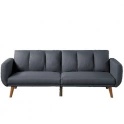 81 in. Square Arm Polyfiber Sofa, Wooden Legs, Convertible Bed, Elegant Modern Straight Sofa in Gray by ANBAZAR