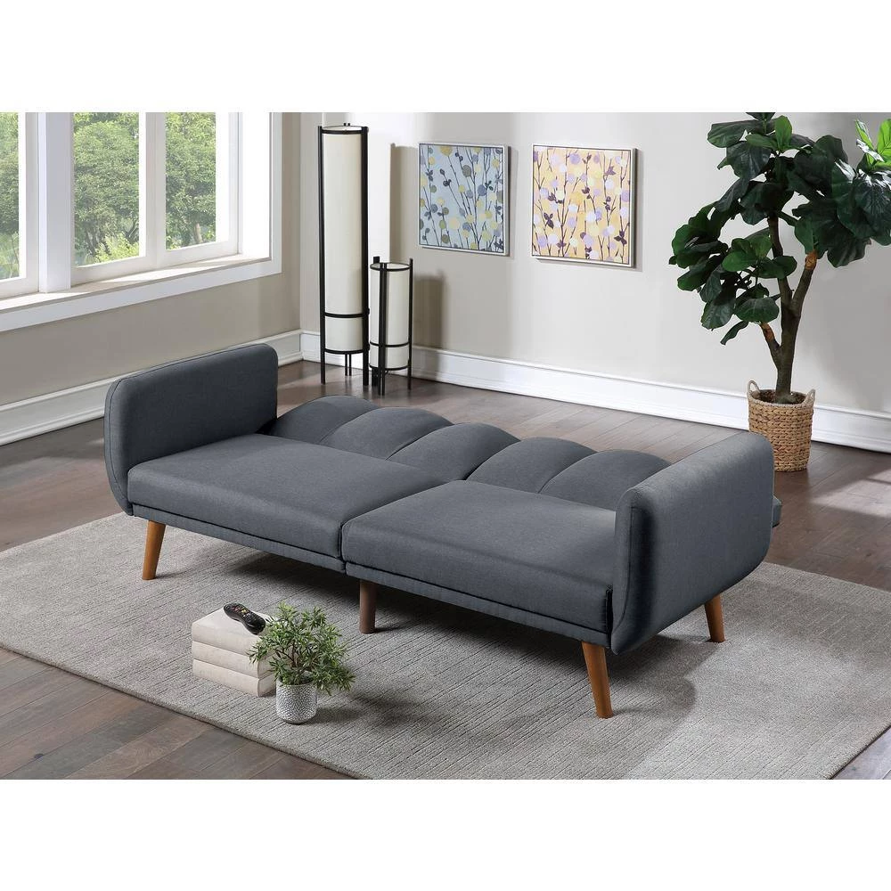 81 in. Square Arm Polyfiber Sofa, Wooden Legs, Convertible Bed, Elegant Modern Straight Sofa in Gray by ANBAZAR 3 81 in. Square Arm Polyfiber Sofa, Wooden Legs, Convertible Bed, Elegant Modern Straight Sofa in Gray by ANBAZAR - Image 3