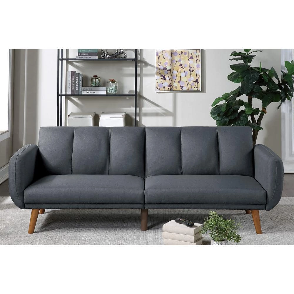 81 in. Square Arm Polyfiber Sofa, Wooden Legs, Convertible Bed, Elegant Modern Straight Sofa in Gray by ANBAZAR 2 81 in. Square Arm Polyfiber Sofa, Wooden Legs, Convertible Bed, Elegant Modern Straight Sofa in Gray by ANBAZAR - Image 2