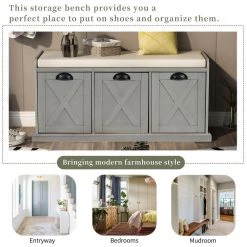 Gray Wash Rustic Wood Storage Bench 3 Drawer Entryway Shoe Bench with Removable Cushion 43 in. D x 15.7 in. W x 20 in. H by ANBAZAR 17 Gray Wash Rustic Wood Storage Bench 3 Drawer Entryway Shoe Bench with Removable Cushion 43 in. D x 15.7 in. W x 20 in. H by ANBAZAR -ANBAZAR Sales gray wash anbazar dining benches 01677anna e 31 1000