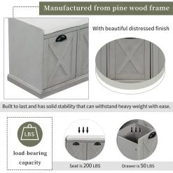 Gray Wash Rustic Wood Storage Bench 3 Drawer Entryway Shoe Bench with Removable Cushion 43 in. D x 15.7 in. W x 20 in. H by ANBAZAR 14 Gray Wash Rustic Wood Storage Bench 3 Drawer Entryway Shoe Bench with Removable Cushion 43 in. D x 15.7 in. W x 20 in. H by ANBAZAR -ANBAZAR Sales gray wash anbazar dining benches 01677anna e 44 1000