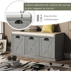 Gray Wash Rustic Wood Storage Bench 3 Drawer Entryway Shoe Bench with Removable Cushion 43 in. D x 15.7 in. W x 20 in. H by ANBAZAR 15 Gray Wash Rustic Wood Storage Bench 3 Drawer Entryway Shoe Bench with Removable Cushion 43 in. D x 15.7 in. W x 20 in. H by ANBAZAR -ANBAZAR Sales gray wash anbazar dining benches 01677anna e fa 1000