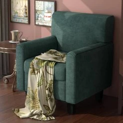 Green Upholstered Living Room Chair, Accent Armchair with Solid Wood Legs by ANBAZAR -ANBAZAR Sales green anbazar accent chairs ff113 v 66 1000