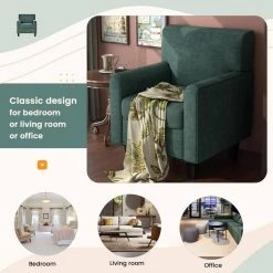 Green Upholstered Living Room Chair, Accent Armchair with Solid Wood Legs by ANBAZAR -ANBAZAR Sales green anbazar accent chairs ff113 v 76 1000