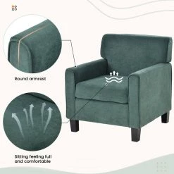 Green Upholstered Living Room Chair, Accent Armchair with Solid Wood Legs by ANBAZAR -ANBAZAR Sales green anbazar accent chairs ff113 v fa 1000