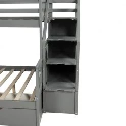 Twin Over Full Bunk Beds, Storage Low Bunk Beds with Slide and Staircase, No Box Spring Needed, Grey by ANBAZAR -ANBAZAR Sales grey anbazar bunk beds kz 014 4f 1000