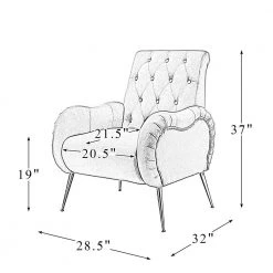 Velvet Accent Chair,Tufted Button Armchair, Reading Chair in Bedroom and Living Room,Leisure Chair with Metal Legs,Ivory by ANBAZAR -ANBAZAR Sales ivory anbazar accent chairs wjz 113a 1f 1000