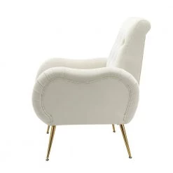 Velvet Accent Chair,Tufted Button Armchair, Reading Chair in Bedroom and Living Room,Leisure Chair with Metal Legs,Ivory by ANBAZAR -ANBAZAR Sales ivory anbazar accent chairs wjz 113a 40 1000