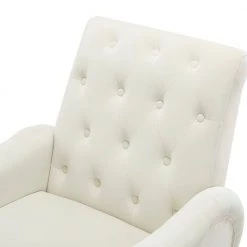 Velvet Accent Chair,Tufted Button Armchair, Reading Chair in Bedroom and Living Room,Leisure Chair with Metal Legs,Ivory by ANBAZAR -ANBAZAR Sales ivory anbazar accent chairs wjz 113a 77 1000