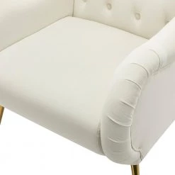 Velvet Accent Chair,Tufted Button Armchair, Reading Chair in Bedroom and Living Room,Leisure Chair with Metal Legs,Ivory by ANBAZAR -ANBAZAR Sales ivory anbazar accent chairs wjz 113a c3 1000