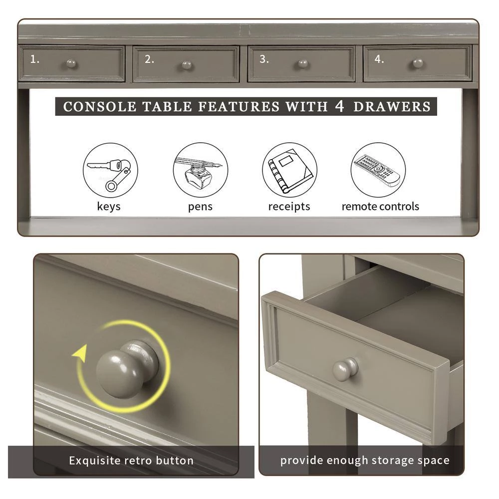 Khaki Console Table for Entryway with Storage Drawers and Bottom Shelf Long Sofa Table Entryway Table for Living Room by ANBAZAR 7 Khaki Console Table for Entryway with Storage Drawers and Bottom Shelf Long Sofa Table Entryway Table for Living Room by ANBAZAR - Image 7