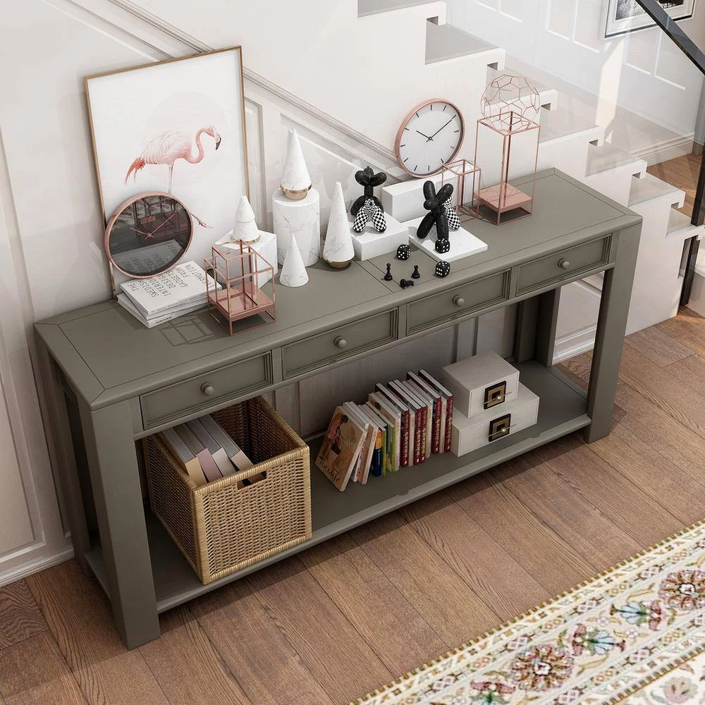 Khaki Console Table for Entryway with Storage Drawers and Bottom Shelf Long Sofa Table Entryway Table for Living Room by ANBAZAR 10 Khaki Console Table for Entryway with Storage Drawers and Bottom Shelf Long Sofa Table Entryway Table for Living Room by ANBAZAR - Image 10
