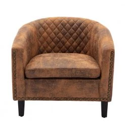 Modern Light Brown Microfiber Upholstery Accent Chair Barrel Chair Club Chair with Wood Legs and Nailheads (Set of 1) by ANBAZAR -ANBAZAR Sales light brown anbazar accent chairs 02488anna lb c3 1000