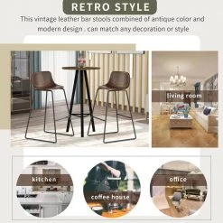 Light Brown Height Bar Stools Low Back Footrest Leather Cushioned Bar Stools Dining Chairs (Set of 2) with Metal Frame by ANBAZAR -ANBAZAR Sales light brown anbazar dining chairs 01620anna d 31 1000
