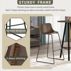 Light Brown Height Bar Stools Low Back Footrest Leather Cushioned Bar Stools Dining Chairs (Set of 2) with Metal Frame by ANBAZAR -ANBAZAR Sales light brown anbazar dining chairs 01620anna d fa 1000
