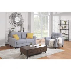 57.5" Modern Sectional Sofa Set, Button Tufted Linen Upholstered Straight Couch in Gray with Armchair Loveseat by ANBAZAR -ANBAZAR Sales light gray anbazar sectional sofas wkx120 31 1000