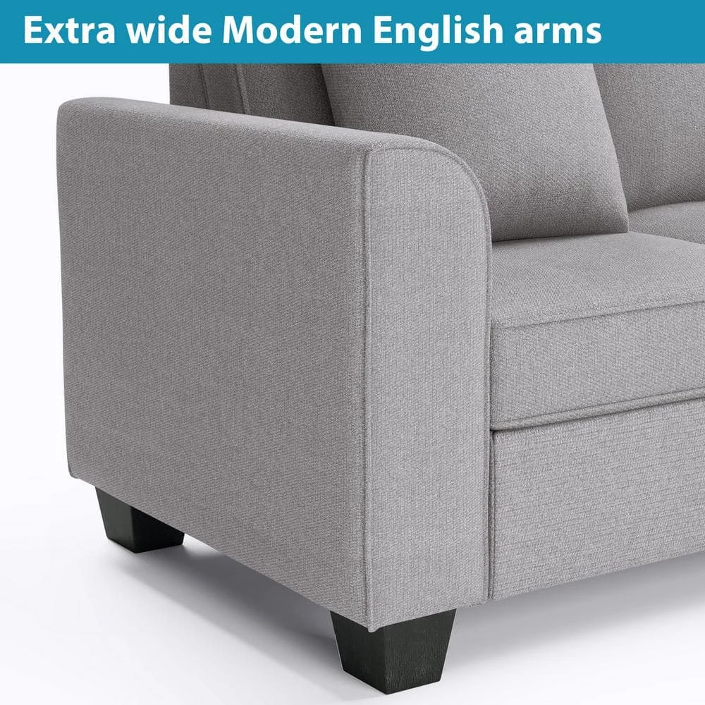Upholstered Modern British Arm Classic U-shaped 10*86" Sofa includes a 3-Pillow Sectional Sofa Light Gray by ANBAZAR 3 Upholstered Modern British Arm Classic U-shaped 10*86" Sofa includes a 3-Pillow Sectional Sofa Light Gray by ANBAZAR - Image 3