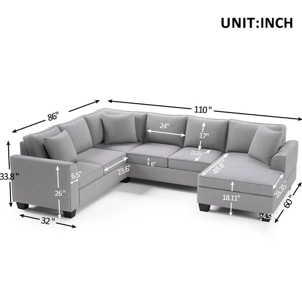 Upholstered Modern British Arm Classic U-shaped 10*86" Sofa includes a 3-Pillow Sectional Sofa Light Gray by ANBAZAR 6 Upholstered Modern British Arm Classic U-shaped 10*86" Sofa includes a 3-Pillow Sectional Sofa Light Gray by ANBAZAR - Image 6