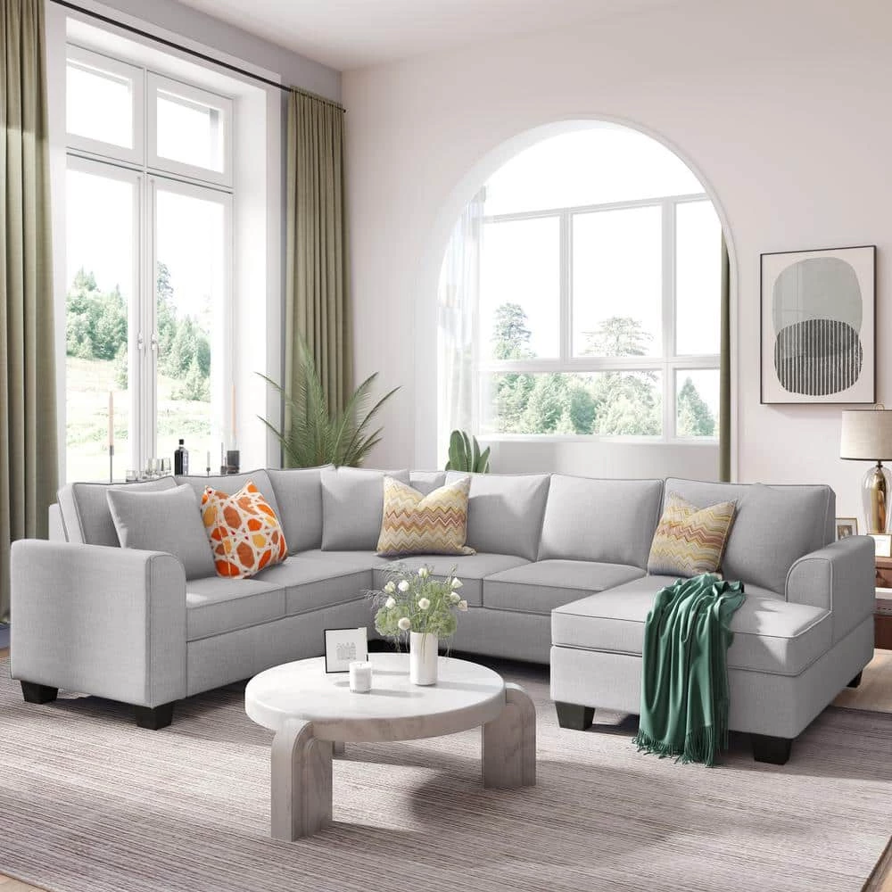 Upholstered Modern British Arm Classic U-shaped 10*86" Sofa includes a 3-Pillow Sectional Sofa Light Gray by ANBAZAR 1 Upholstered Modern British Arm Classic U-shaped 10*86" Sofa includes a 3-Pillow Sectional Sofa Light Gray by ANBAZAR