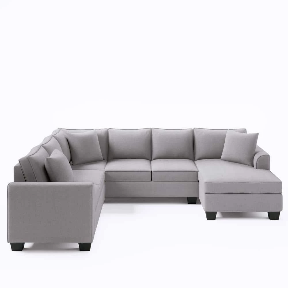 Upholstered Modern British Arm Classic U-shaped 10*86" Sofa includes a 3-Pillow Sectional Sofa Light Gray by ANBAZAR 10 Upholstered Modern British Arm Classic U-shaped 10*86" Sofa includes a 3-Pillow Sectional Sofa Light Gray by ANBAZAR - Image 10