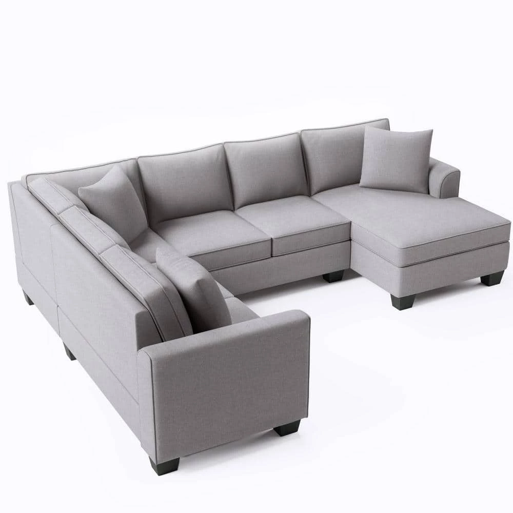 Upholstered Modern British Arm Classic U-shaped 10*86" Sofa includes a 3-Pillow Sectional Sofa Light Gray by ANBAZAR 4 Upholstered Modern British Arm Classic U-shaped 10*86" Sofa includes a 3-Pillow Sectional Sofa Light Gray by ANBAZAR - Image 4