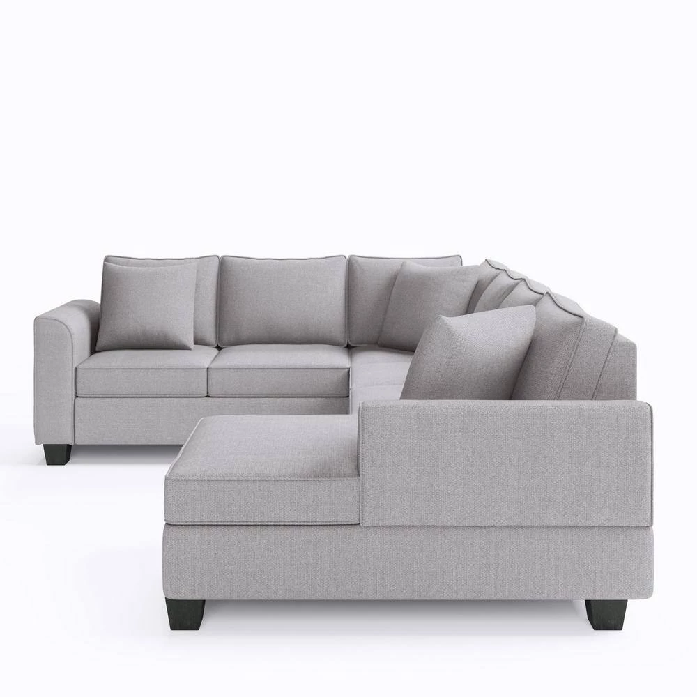 Upholstered Modern British Arm Classic U-shaped 10*86" Sofa includes a 3-Pillow Sectional Sofa Light Gray by ANBAZAR 9 Upholstered Modern British Arm Classic U-shaped 10*86" Sofa includes a 3-Pillow Sectional Sofa Light Gray by ANBAZAR - Image 9